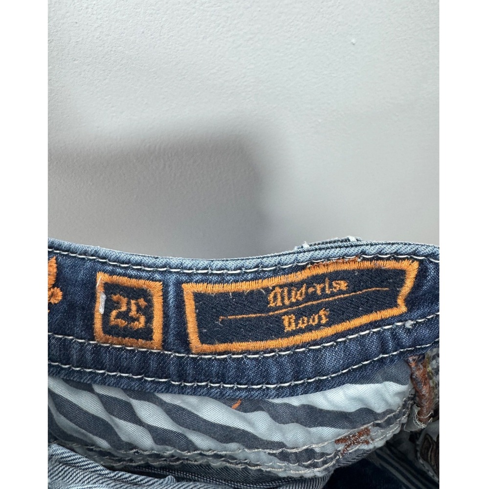 Y2K Rock Revival Womens 25 Nancy Bootcut Jeans Blue Embellished Frayed E8536M85X - Picture 4 of 14